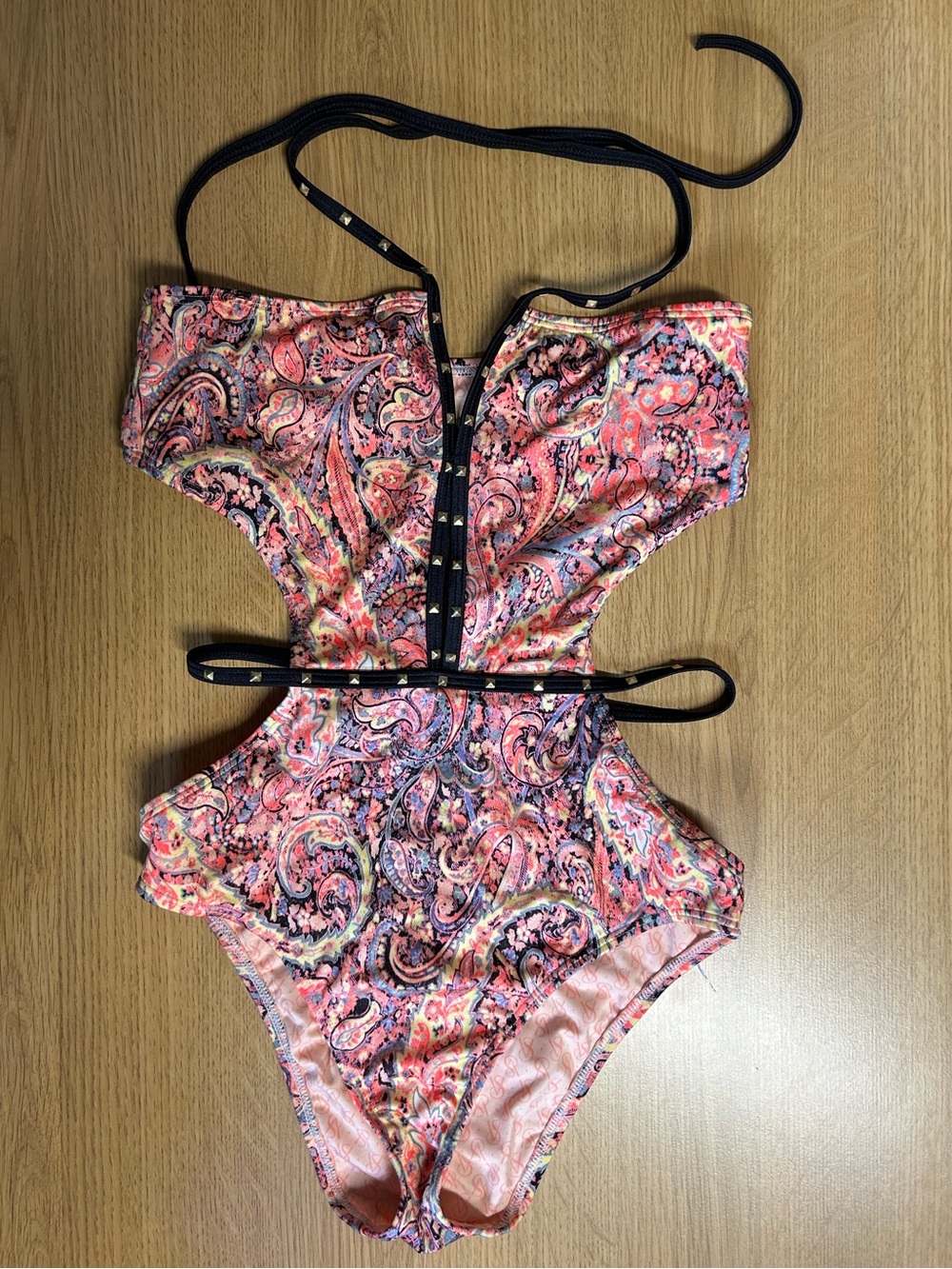 Victoria's Secret Pink Paisley One-Piece Swimsuit with Black Trim